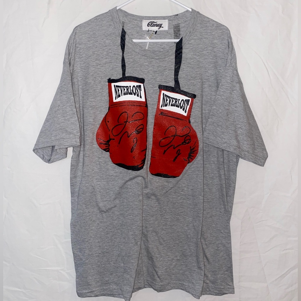 NWT Cloney Mayweather Jr Signature Boxing Gloves T Shirt -Grey - Sz XL